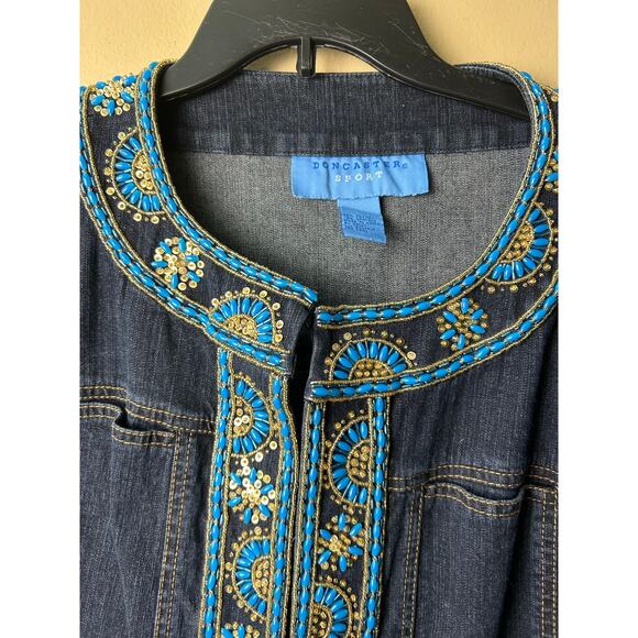 Vintage Doncaster Sport Cotton/Span Blue Jean Jacket w/ Bling Torqoise Size 14W - Picture 3 of 9